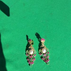 rubies emerald and pearls silver earrings with go